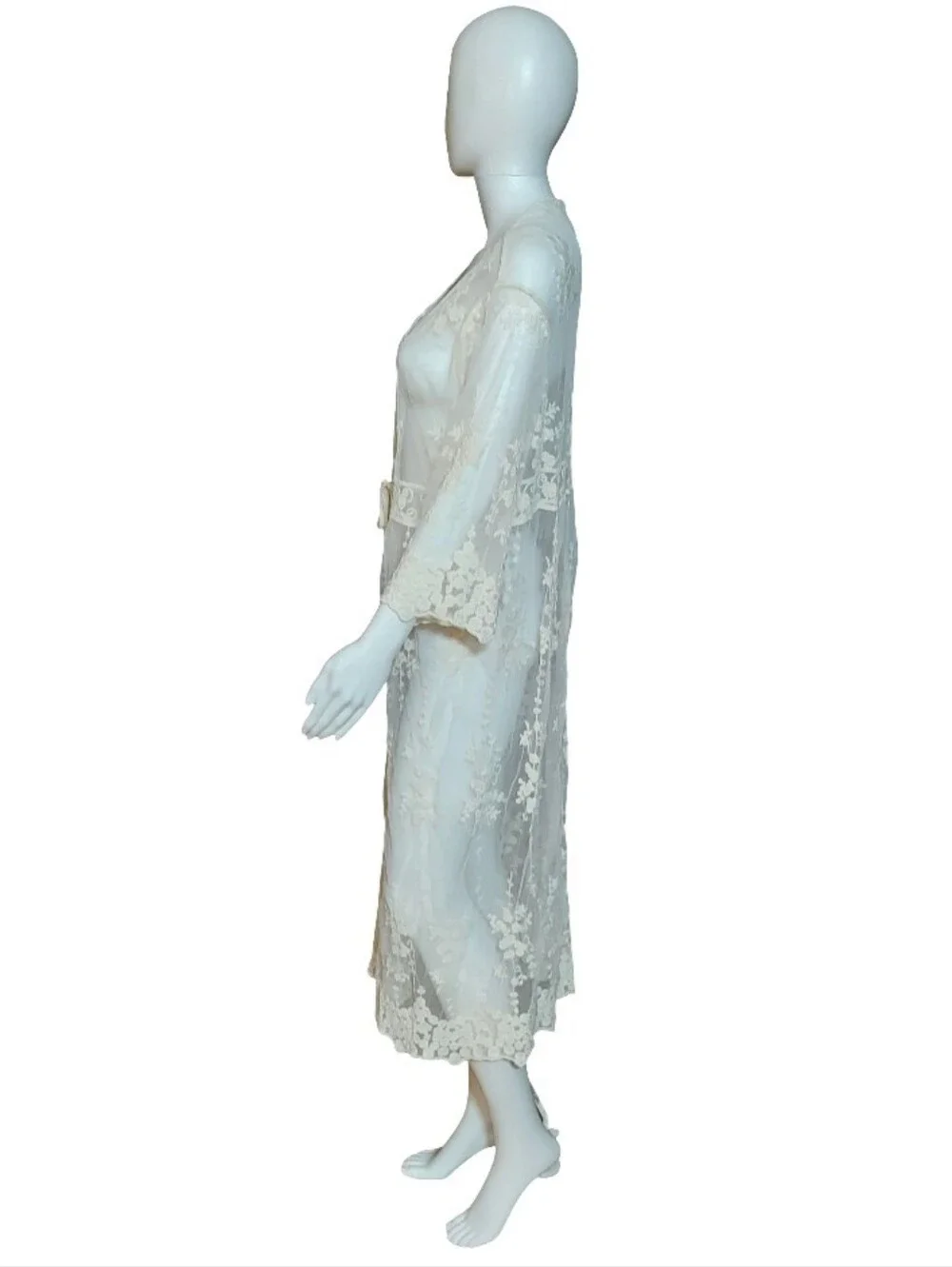 Thirty/Thirty LA Sheer Mesh Crochet Lace Kimono Tie Waist Cover Up